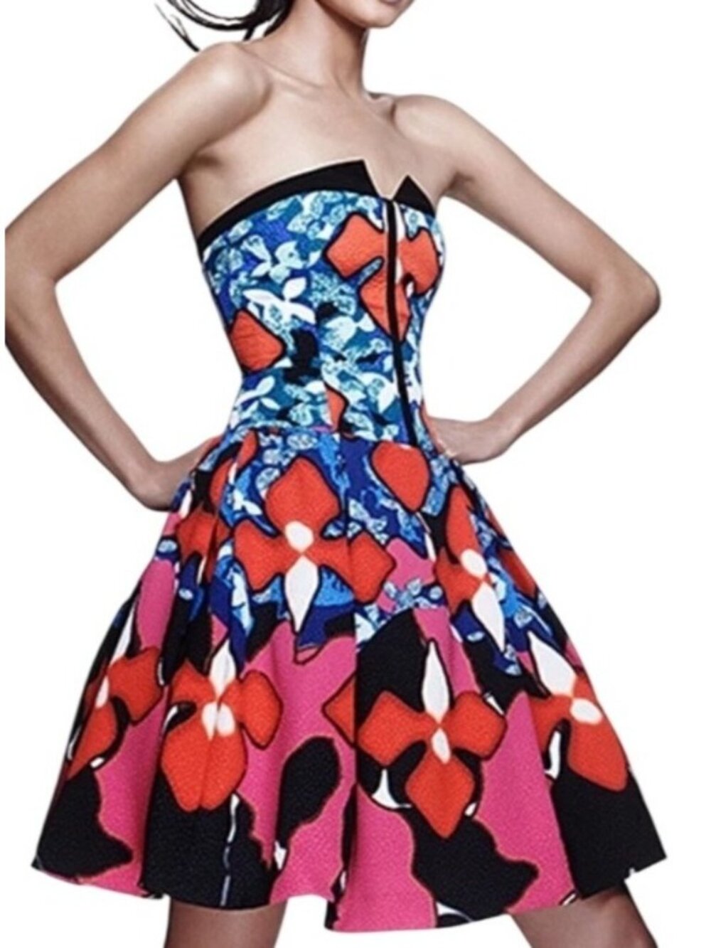 Peter Pilotto For Target Strapless Floral Print A-Line Dress Size 4 Multicolor